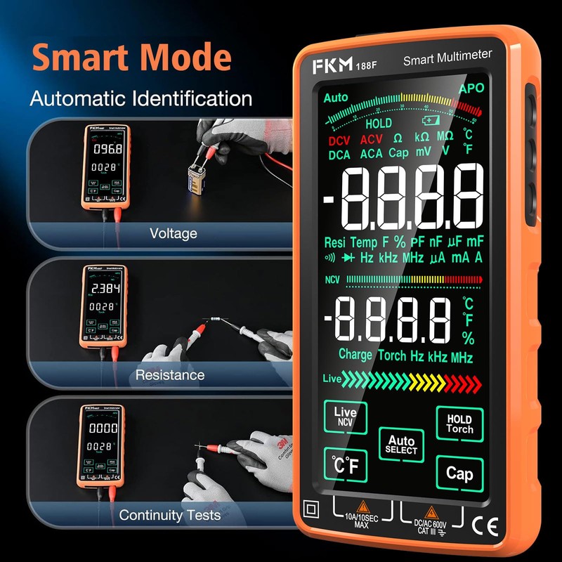 FKM Pro Digital Multimeter Tester,Compact & Rechargeable Voltmeter w/ 5″