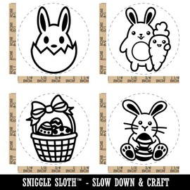 Easter Bunny Eggs Carrot Hatching Rubber Stamp Set for Stamping Crafting Planners - 1-1/4 Inch Large