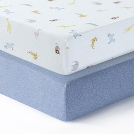 Dreamology Cot Sheet,100% Cotton Jersey, Soft and Breathable fitted sheet,Girls, Boys, Baby Sheets and Crib Sheets,Cotton Fitted Sheet,Cot sheets 120x60 fitted | Blue, Animals