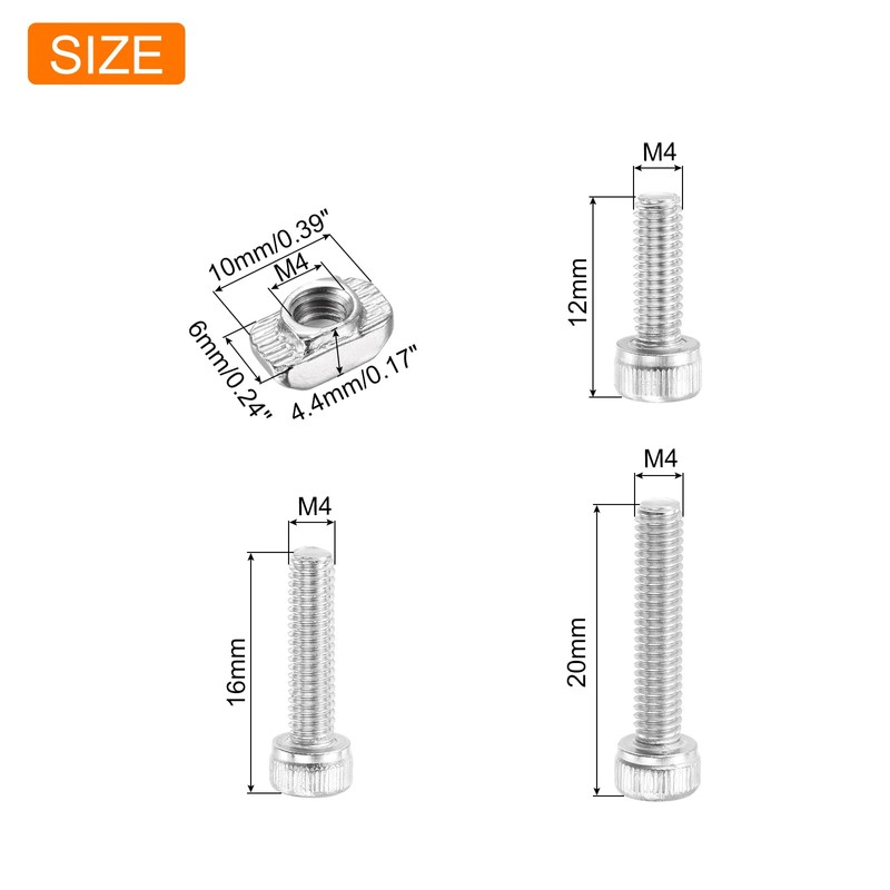 uxcell M4 120Pcs T Nuts Sliding T Slot Nut T-Nuts