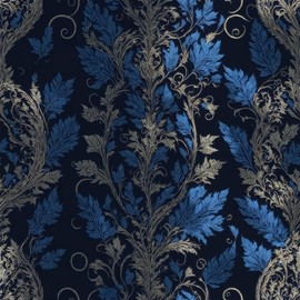 MuralPeel Vintage Black Blue Leaf Flower Damask Peel and Stick Wallpaper Self Adhesive Removable Easy Peel Off Stick on Wall Paper for Bedroom Cabinet Renter
