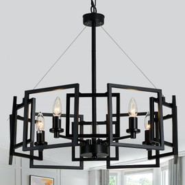 ZGLAOJT Modern Chandelier Black Geometric Pendant Lighting Fixture 5-Light Metal Farmhouse Chandelier for Dining Room Living Room entryway Kitchen Bedroom Island