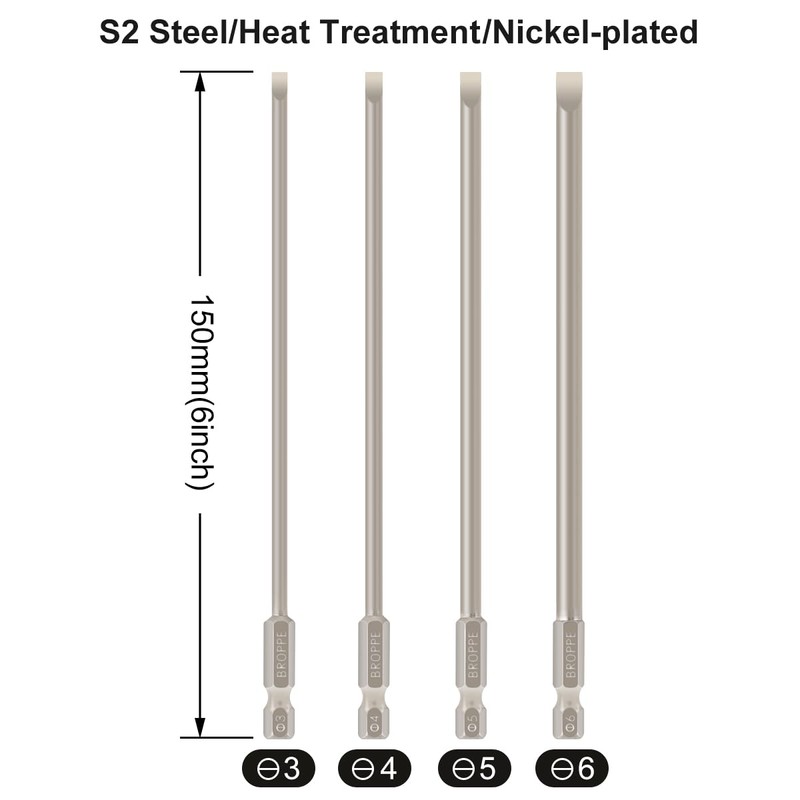 Broppe 4 Pcs Slotted Screwdriver Bit Set Magnetic Flat Head