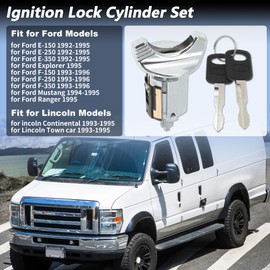 VekAuto No.F1AZ11582A/F1AZ11582B Ignition Lock Cylinder for Ford E-150 E-250 E-350 1992-1995 for Lincoln for Continental 93-95 Ignition Switch Cylinder W/ 2 Key