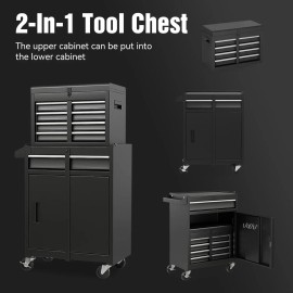 Detachable Top 5-Drawer Rolling Tool Chest Adjustable Shelf Locking Mechanism Universal Lockable Wheels Metal Tool Cart forcolor: as Pic Color