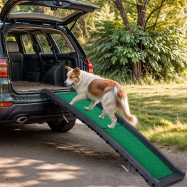 SEGAWE 61" Portable Folding Dog Ramps Non-Slip Pet Ramp with Raised Siderails Grass Pad
