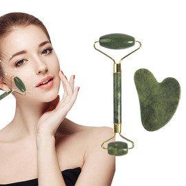 KYLOS Gua Sha Und Gesichtsroller Tool, Jade Roller Gesichts- Und Nackenmassagegerät Skincare, Gua Sha Beruhigt Und Entspannt Die Haut, Skin Care Geschenk Für Frauen, Guasha