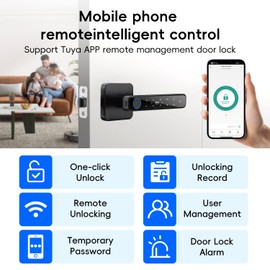 Smart Door Knob with Touch Buttons, Bluetooth Keyless Entry, Fingerprint Door Lock for Bedroom - App, Card, Password, Key, and Fingerprint Unlock - Ideal for Home, Room, Apartment and Offices