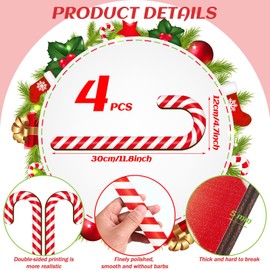 4 Pcs Large Size Christmas Wood Candy Canes for Tree Rustic Christmas Decor Candy Cane Christmas Decorations Wooden Candy Ornaments Candy Decorative Hanging Ornaments for Party Supplies DIY (12 Inch)