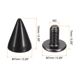 sourcing map 20 Sets Cone Spikes Studs, 7x10mm Studs and Spike Metal Screw Back Rivet for Clothing Belts Bags Shoes DIY Leathercraft, Black