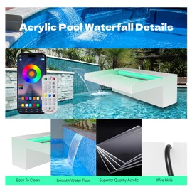 Pamopamo Pond Waterfall Spillway, APP Control Multi-Color LED Light Outdoor Pool Fountain, Acrylic Water Spillway Koi Fountains Kit for Garden Patio Swimming Pool Decoration - 11.8"x7.8"x3.9"