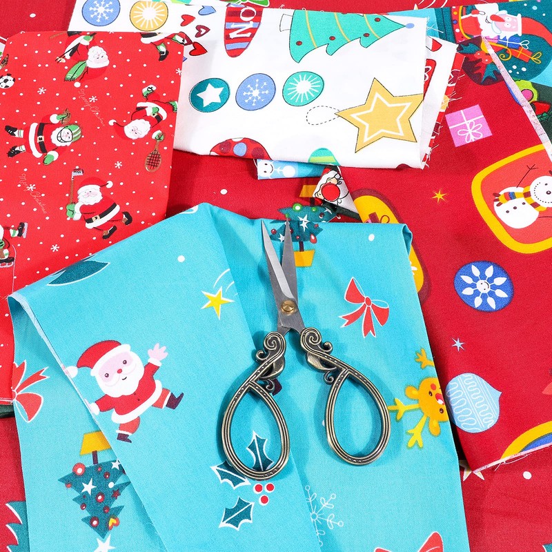 Qpout 8 Pieces Christmas Fabrics(50x50 cm), Santa Claus Christmas Tree