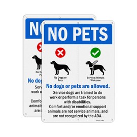 T&R No Pets - No Dogs Or Pets Allowed Sign - 2 Pack - 14 x 10 Inches Rust Free .040 Aluminum Reflective - UV Protected, Waterproof and Fade Resistant - 6 Pre-drilled Holes