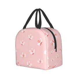Hulnulnu Cute Japanese Cherry Blossoms Pink Flower Insulated Lunch Bag Reusable Lunch Box Portable Cooler Lunch Boxes Waterproof Lunch Tote for Picnic Office Work