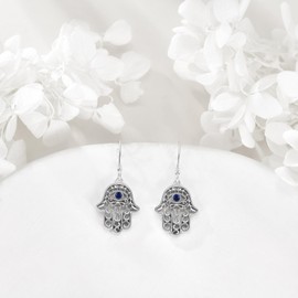 Hamsa Hand Earrings 925 Sterling Silver Hamsa Earrings Evil Eye Dangle Hamsa Hand Jewelry Birthday Gifts for Women Wife