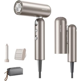 Dreame Pocket Hair Dryer - Ultra Lightweight Blow Dryer with 2 Styling Attachments, Fast Drying, High-Speed Brushless Motor, 300M Negative Ions, Low Noise, Portable for Home & Domestic Travel & Gym - Version: Pocket - Titanium gold （with 2 nozzles）