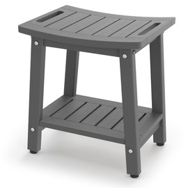 BEKVEM Shower Bench for Inside Shower - Grey HDPE Shower Stool Waterproof - Spa Bathroom Seat Chair with Handle, Storage Shelf, Adjustable Feet - Indoor/Outdoor, Weather Resistant