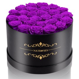 NATROSES NATROSES Forever Preserved Roses in a Box, 100% Real Roses That Last Up to 3 Years, Preserved Flowers for Delivery Prime Birthday, Valentines Gifts for Her (Purple)