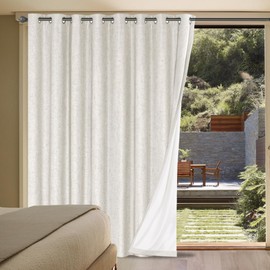H.VERSAILTEX Sliding Door Curtains, Linen 100% Blackout Curtains Durable Thick Textured Linen Look Patio Door Curtain Anti Rust Grommet Extra Wide Window Drapes, W100 x L96 inch- Ivory