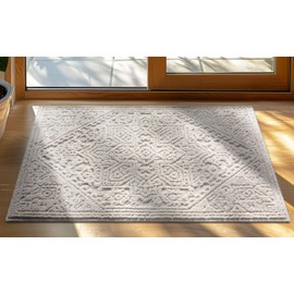 Well Woven Harlow Collection Cloud Medallion Ivory - Modern Tribal Minimalist 2x3 (2'3" x 3'11") Accent Mat Rug - Ideal for Entryway & Kitchen - Durable, Stain Resistant & Easy to Clean