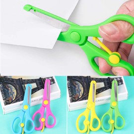 FASALX 4Pcs Preschool Training Scissors, Classic Style, Safety Scissors, Ambidextrous, Stainless Steel & ABS Material, Yellow, Blue, Green, Red