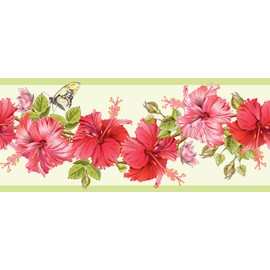 Grace & Gardenia GB20031 Lemon Flower Peel and Stick Wallpaper Border 15ft (Pink Green, 10 inch)