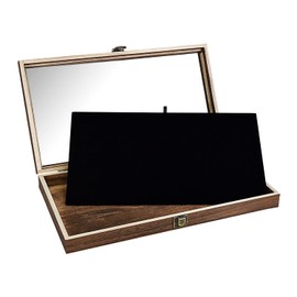 MOOCA Wooden Jewelry Display Case with Tempered Glass Lid and Removable Black Luxurious MDF Velvet Jewelry Display Pad, Pocket Knife Eyewear Case, Brown Color