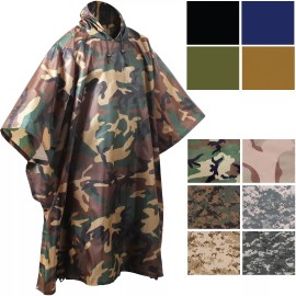 Rothco Tactical Waterproof Rain Poncho Camo Ripstop Military Hooded Body Cover - ACU Digital Camouflage