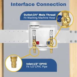2-PACK GUOFIS Washing Machine Outlet Box with Stainless Steel Hammer Arrestor, PEX Laundry Washer Box with Central and Side Drain Design(1/2"CPVC Connection Inlet X 3/4"MHT Outlet)(WM009-2Pack)