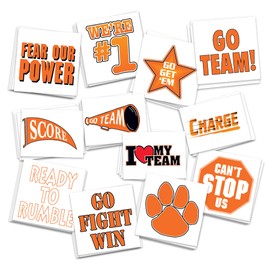 Team Spirit Temporary Tattoos / 48 Pack/Perfect for Game Days - Cheer - School Events - Spirit Day/Skin Safe/Removable (Orange)
