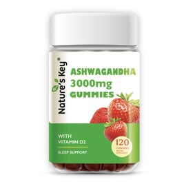 Nature's Key Ashwagandha Gummies, High Potency Ashwagandha Root Extract with Vitamin D2, for Men & Women, Stress, Calm Mood & Cognition, Strawberry Flavor (120 Count (Pack of 1)