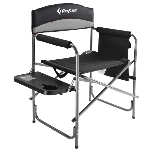 KingCamp Heavy Duty Folding Oversized Portable Camping Directors Chair with Side Table for Outdoor Tailgating Sports Backpacking Fishing Supports 396 lbs, One Size, Black/MediumGrey