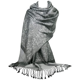 GFM Pashmina Style in Floral, Paisley Pattern Scarf - Silver Grey - (DRV)(Z-27)(P093-KLCH)