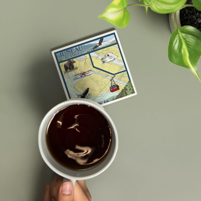 Juneau, Alaska, Nautical Chart (Absorbent Ceramic Coaster, Single, Cork Back,