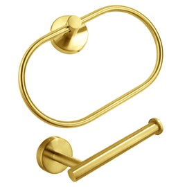 Gold Hand Towel Holder 2-Set - Gold Towel Ring and Gold Toilet Roll Holder 09-0209