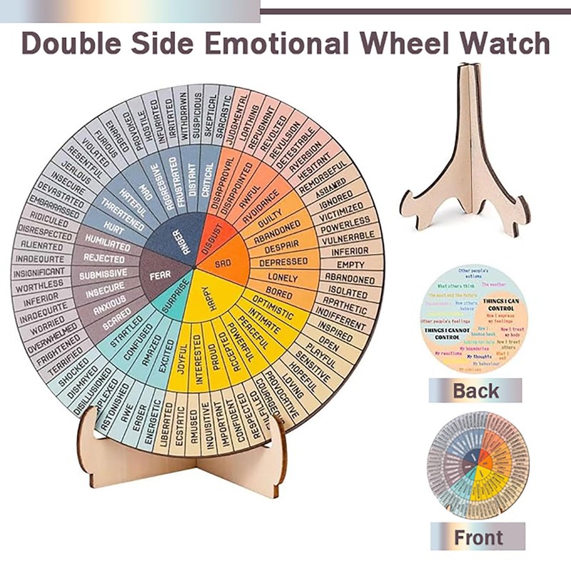 Round Emotion Wheel Feelings Wheel With Stand,1Pc Double Side Therapy