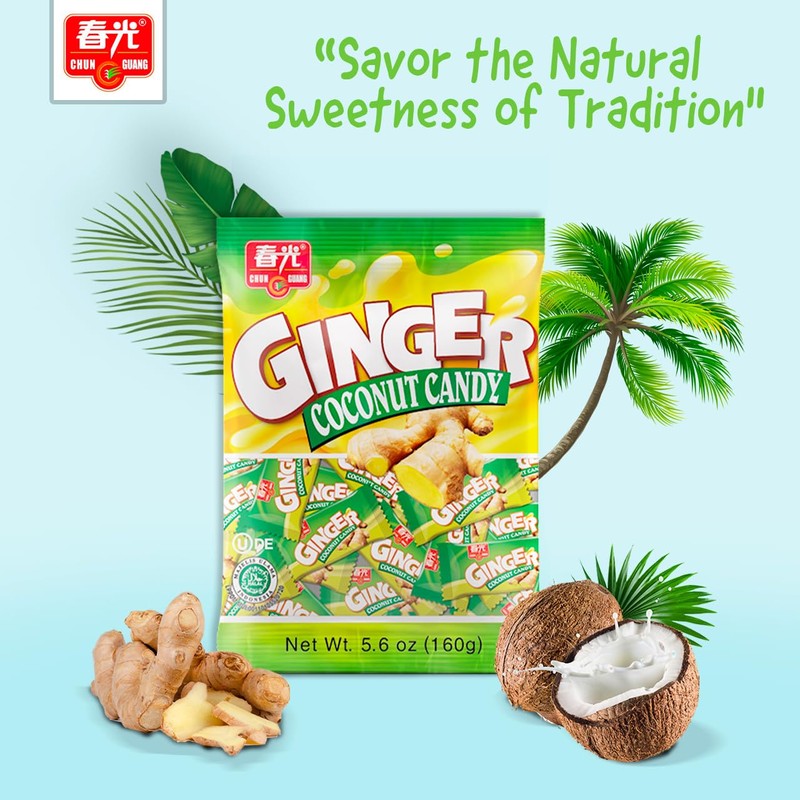 CHUN GUANG Ginger Coconut, Halal Hard Candy, Individually Wrapped, 5.6