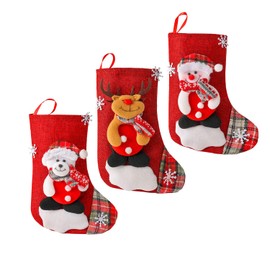 Azuki Christmas Stocking 3 Pack, Santa,Snowman,Reindeer,Bear Christmas Decorations and Party Accessory, Black