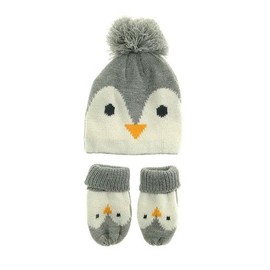 Ziggle Baby - Hat and Mittens Set - Baby Essentials - Comfy Warmth - Baby Clothes - Cute Warm Baby Gift - 0 to 12 Months - Penguin
