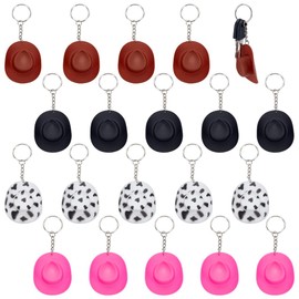 PLIGREAT 20 Pcs Plastic Mini Western Cowboy Cowgirl Hat Keychain Cowgirl Party Decor 4 Styles Small Cowboy Hat Keychain for Women Men Key Bag Decor Accessories Bachelorette Birthday Party Favors