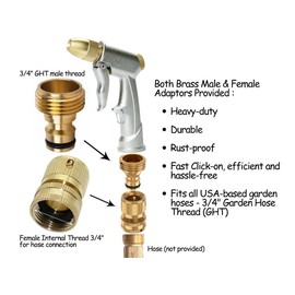 Hose Gun Sprayer Nozzle Heavy Duty - High Pressure Garden Power Water Jet Head Washer for Outdoor, Car, Lawn, Commercial Wash 100% Metal with Brass Head and Bronze Quick Connect Attachment by HUBRSPY