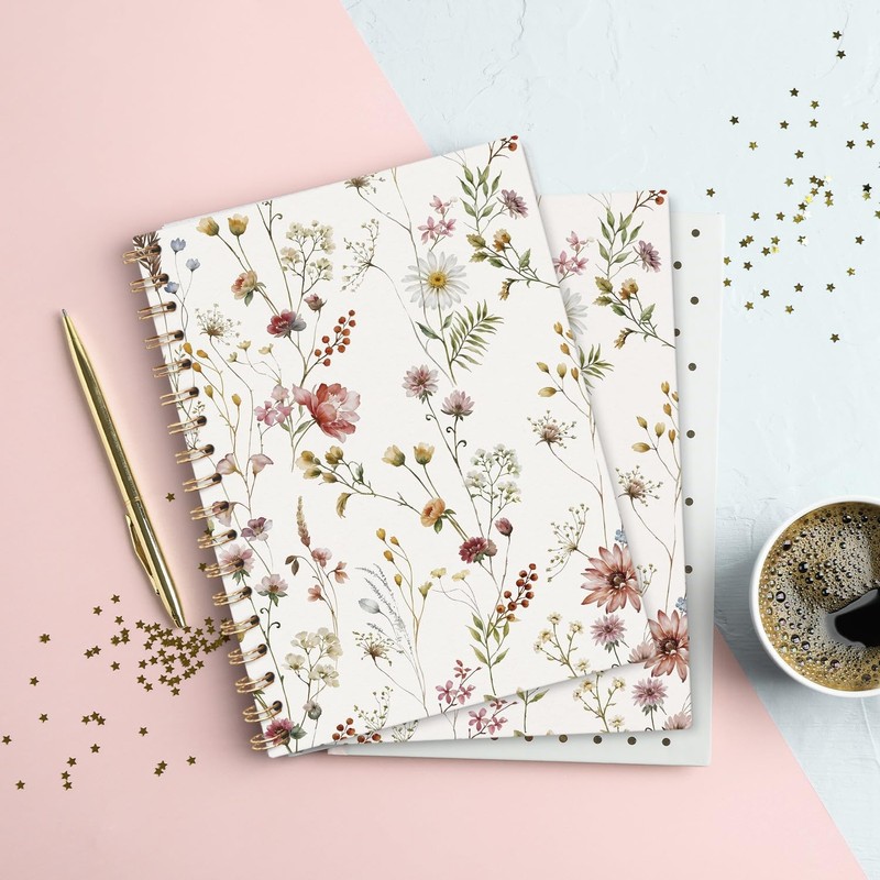 VONTP Floral Journal Notebooks, Wildflower Pretty College Ruled Notebooks for