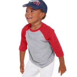 RABBIT SKINS Toddler Fine Jersey Raglan 3/4 Sleeve Baseball Tee, Vintage Heather/Vintage Red, 2T