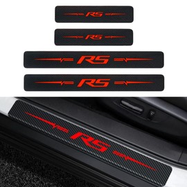 4PCS Car Door Sill Protectors Carbon Fiber Leather Sticker Automotive Door Entry Guard Compatible with Chevy Camaro Accessories(Red Rs)