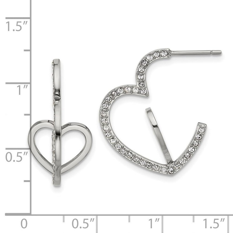 Stainless Steel Polished With Crystals Double Love Heart Post Hoop