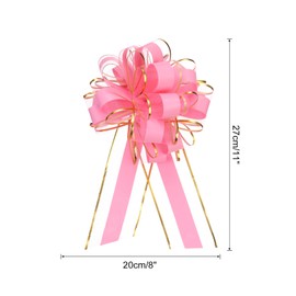 MECCANIXITY 5pcs 8 Inch Large Big Pull Bow with Gold Edge, Organza Car Gift Wrapping Bow Ribbon for Wedding Car Baskets Presents Christmas Bow, Pink