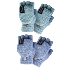 YSense Womens Winter Gloves, 2 Pack Warm Knitted Convertible Fingerless Gloves for Women Gifts with Mittens Cover Cap