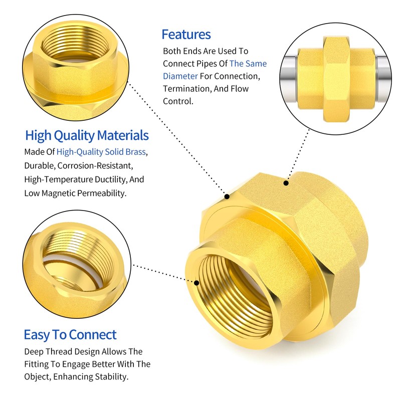 ERGAOBOY 1Pcs Brass Union, 1" BSP Threads Female Pipe Fitting,