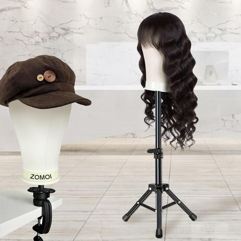Wig Stand with Head, 22 Inch Canvas Wig Head with