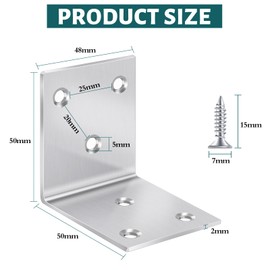 Yeepeo Angle Connectors 50 x 50 x 50 mm, Stainless Steel Angle Metal Angle 90 Degree L Shape Furniture Angle Stainless Steel Angle Hole Angle with 60 Screw for Wood Furniture Wall Table Chair Pack of